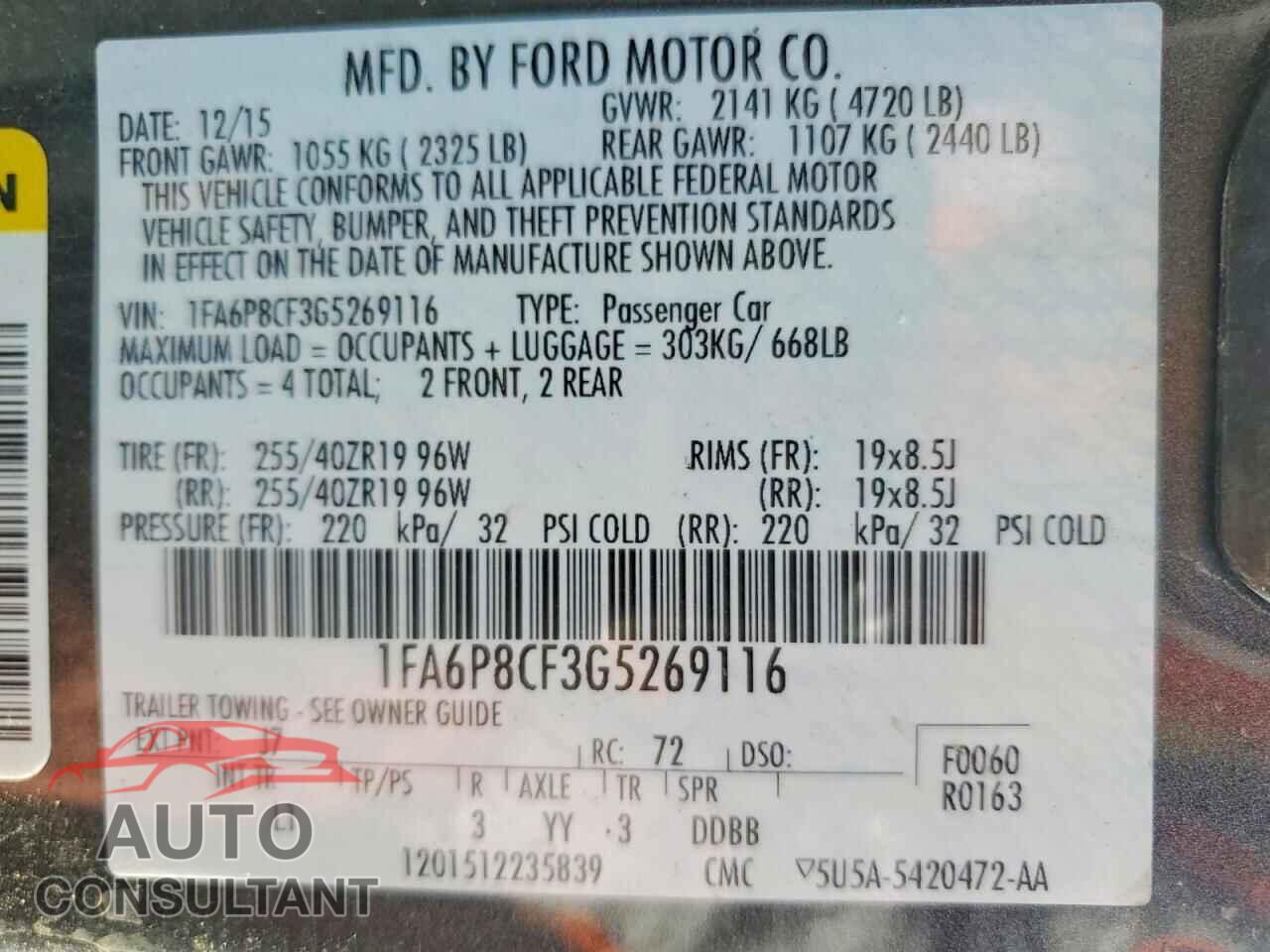 FORD MUSTANG 2016 - 1FA6P8CF3G5269116