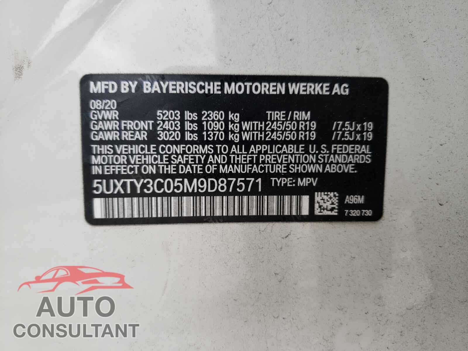 BMW X3 2021 - 5UXTY3C05M9D87571