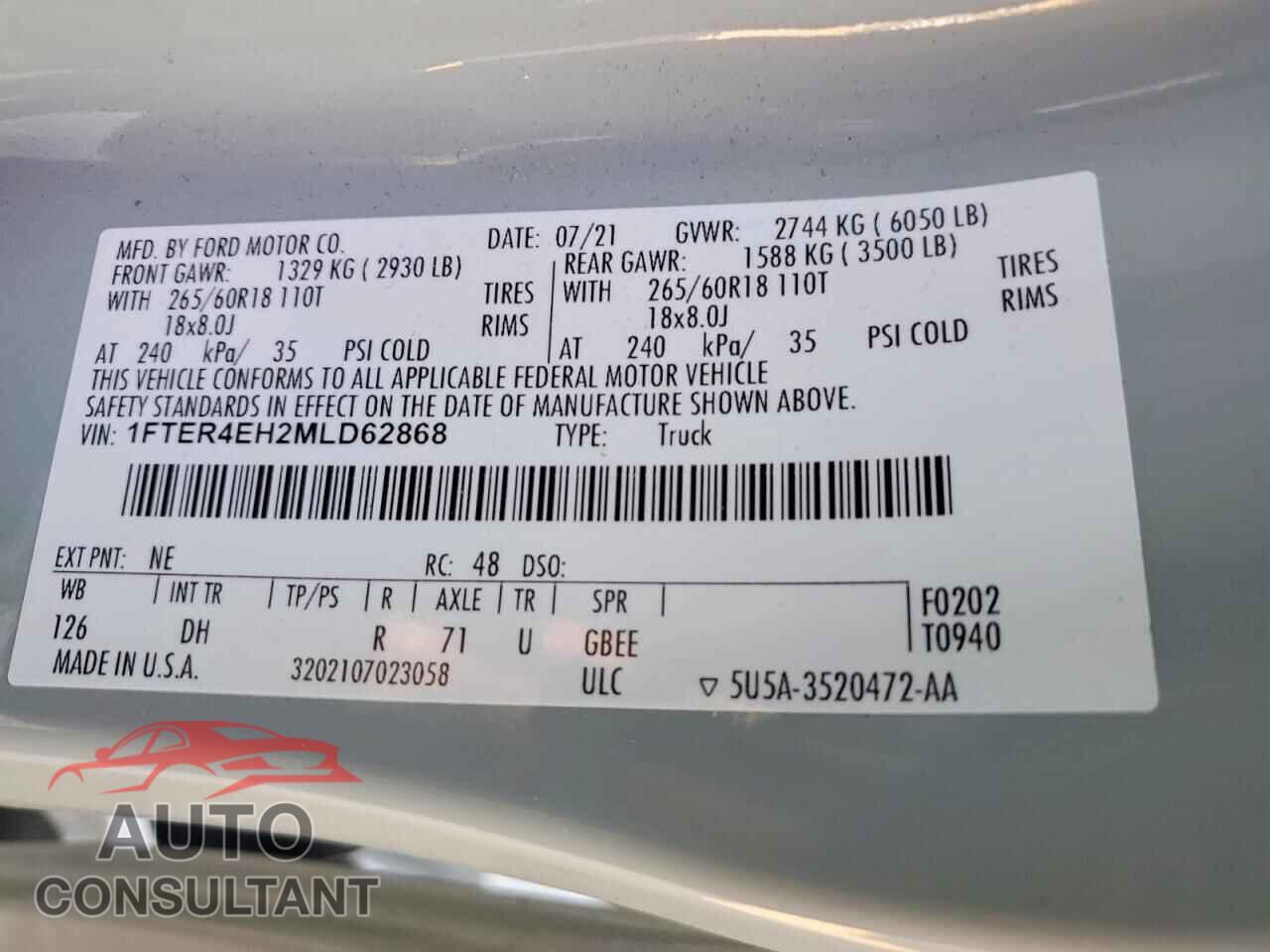 FORD RANGER 2021 - 1FTER4EH2MLD62868