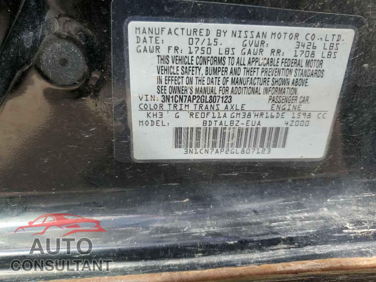 NISSAN VERSA 2016 - 3N1CN7AP2GL807123