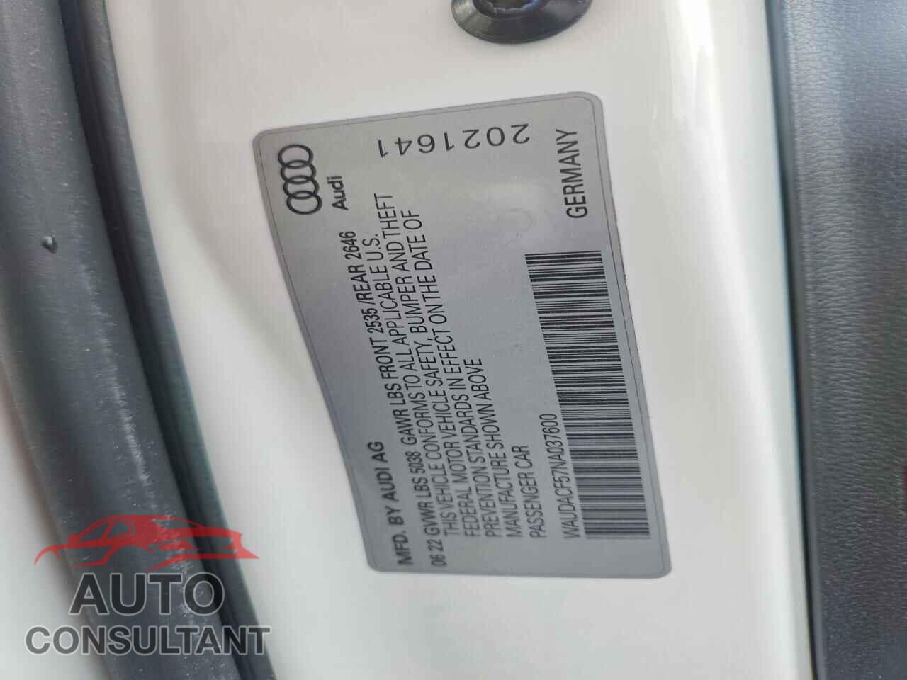 AUDI A5 2022 - WAUDACF57NA037600