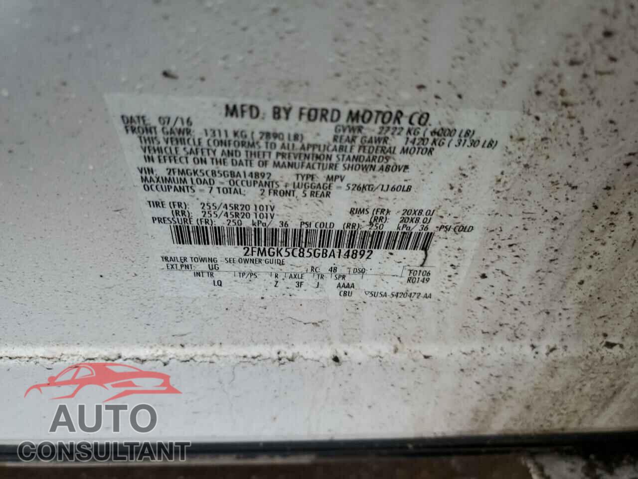 FORD FLEX 2016 - 2FMGK5C85GBA14892
