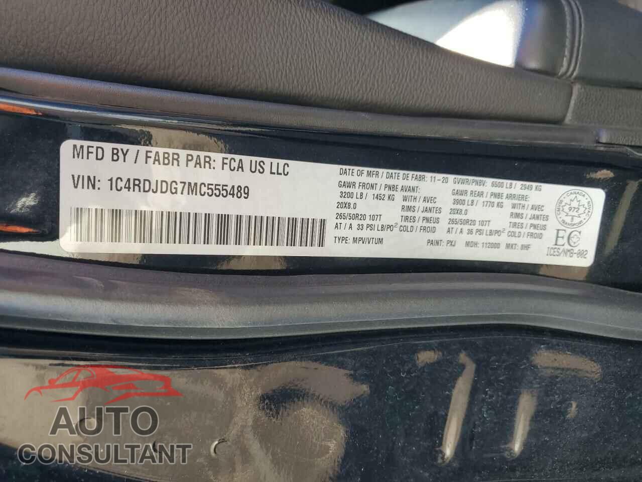 DODGE DURANGO 2021 - 1C4RDJDG7MC555489