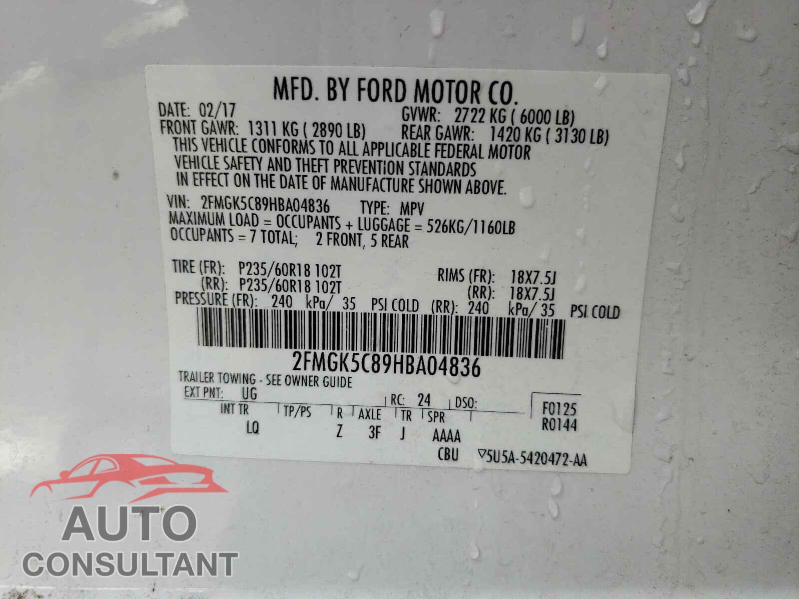 FORD FLEX 2017 - 2FMGK5C89HBA04836