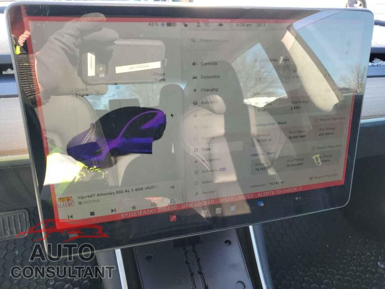 TESLA MODEL 3 2019 - 5YJ3E1EA5KF306430
