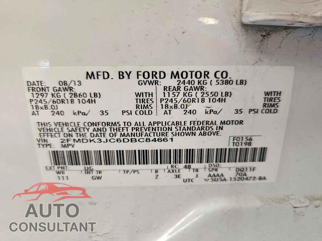 FORD EDGE 2013 - 2FMDK3JC6DBC84661