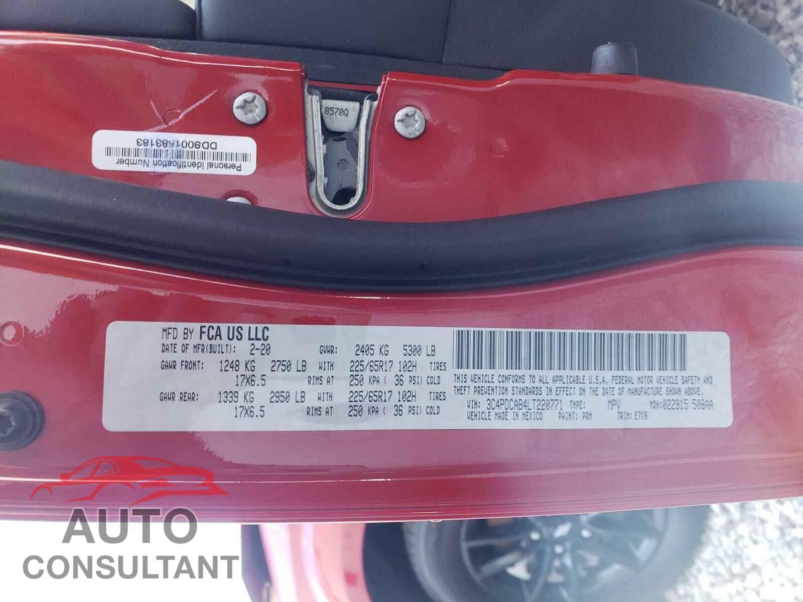 DODGE JOURNEY 2020 - 3C4PDCAB4LT220771