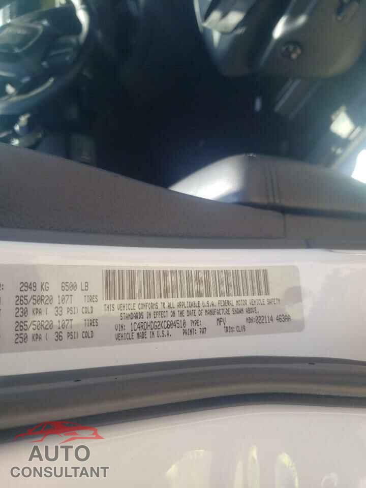 DODGE DURANGO 2019 - 1C4RDHDG2KC604510
