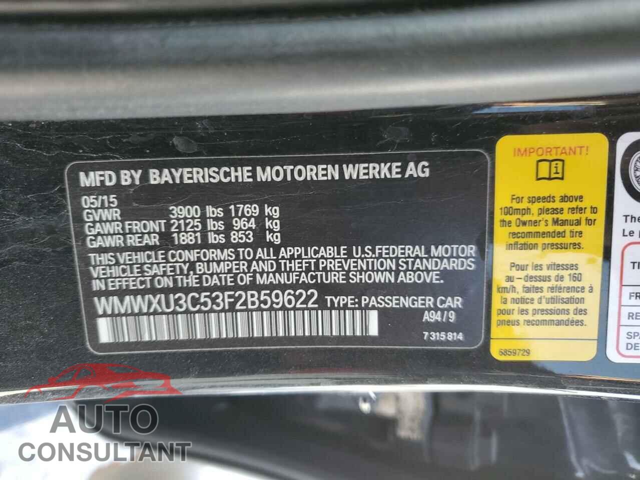 MINI COOPER 2015 - WMWXU3C53F2B59622