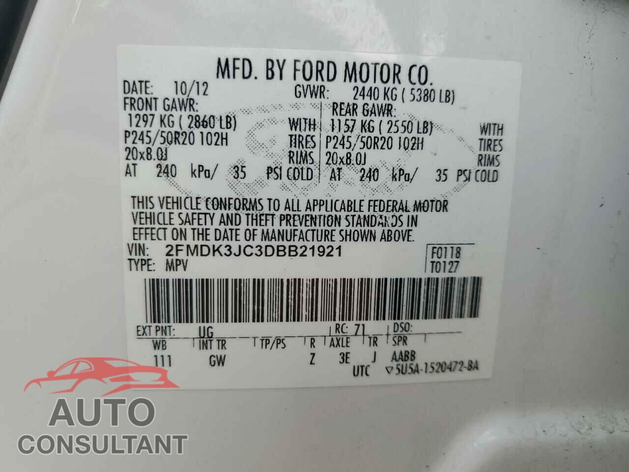 FORD EDGE 2013 - 2FMDK3JC3DBB21921