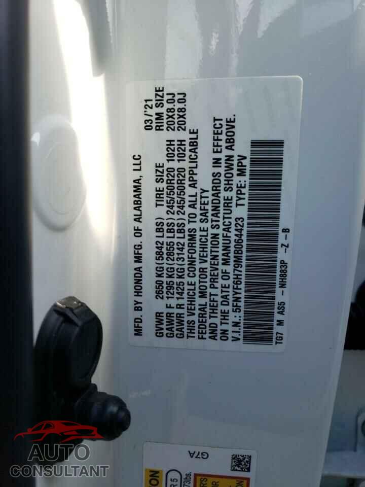 HONDA PILOT 2021 - 5FNYF6H79MB064423