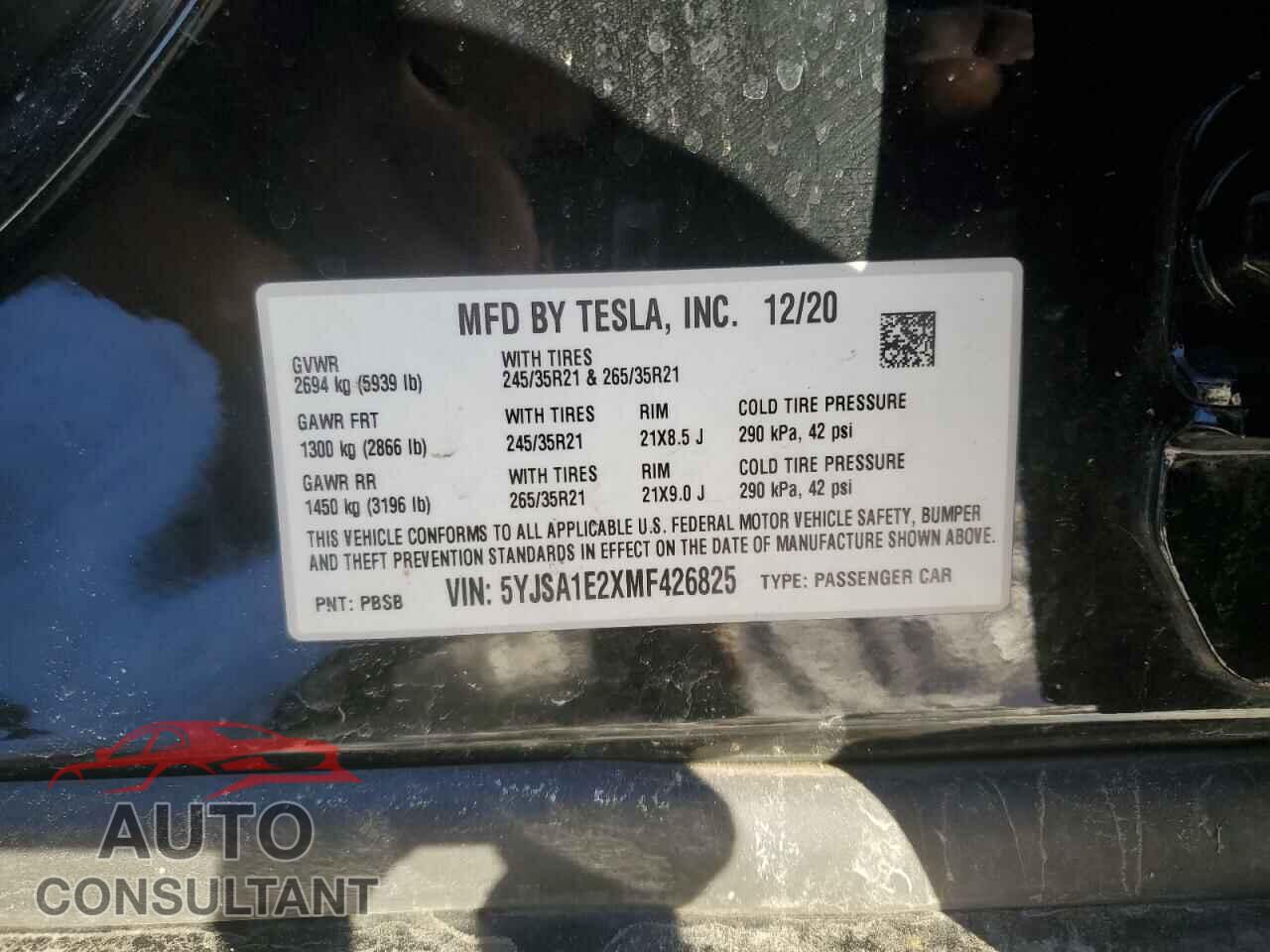 TESLA MODEL S 2021 - 5YJSA1E2XMF426825