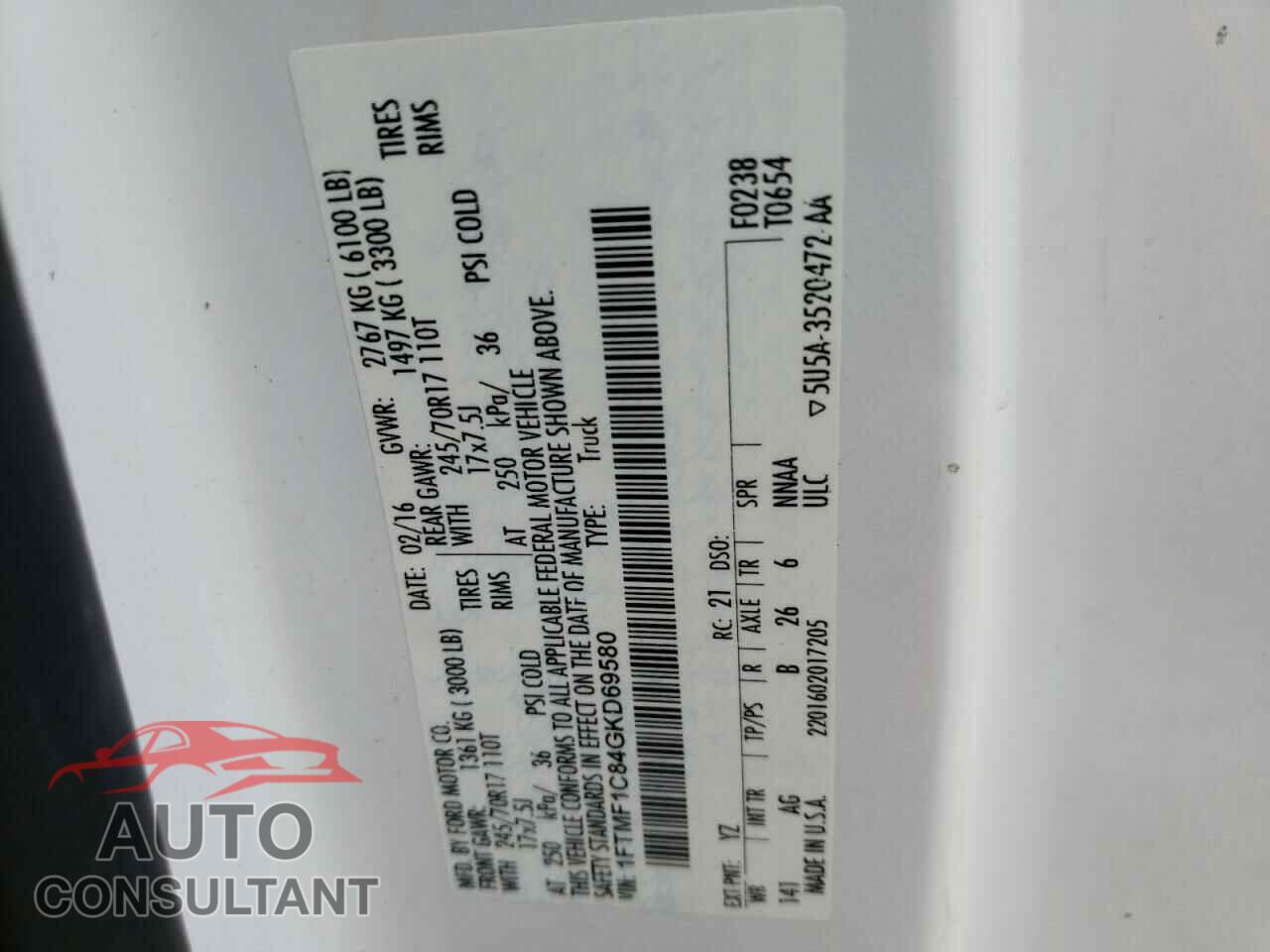 FORD F150 2016 - 1FTMF1C84GKD69580