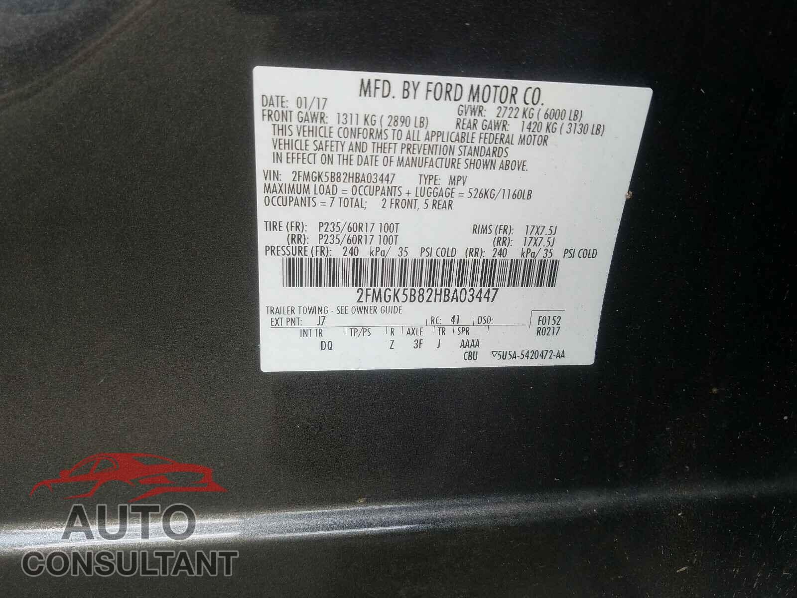 FORD FLEX 2017 - 2FMGK5B82HBA03447