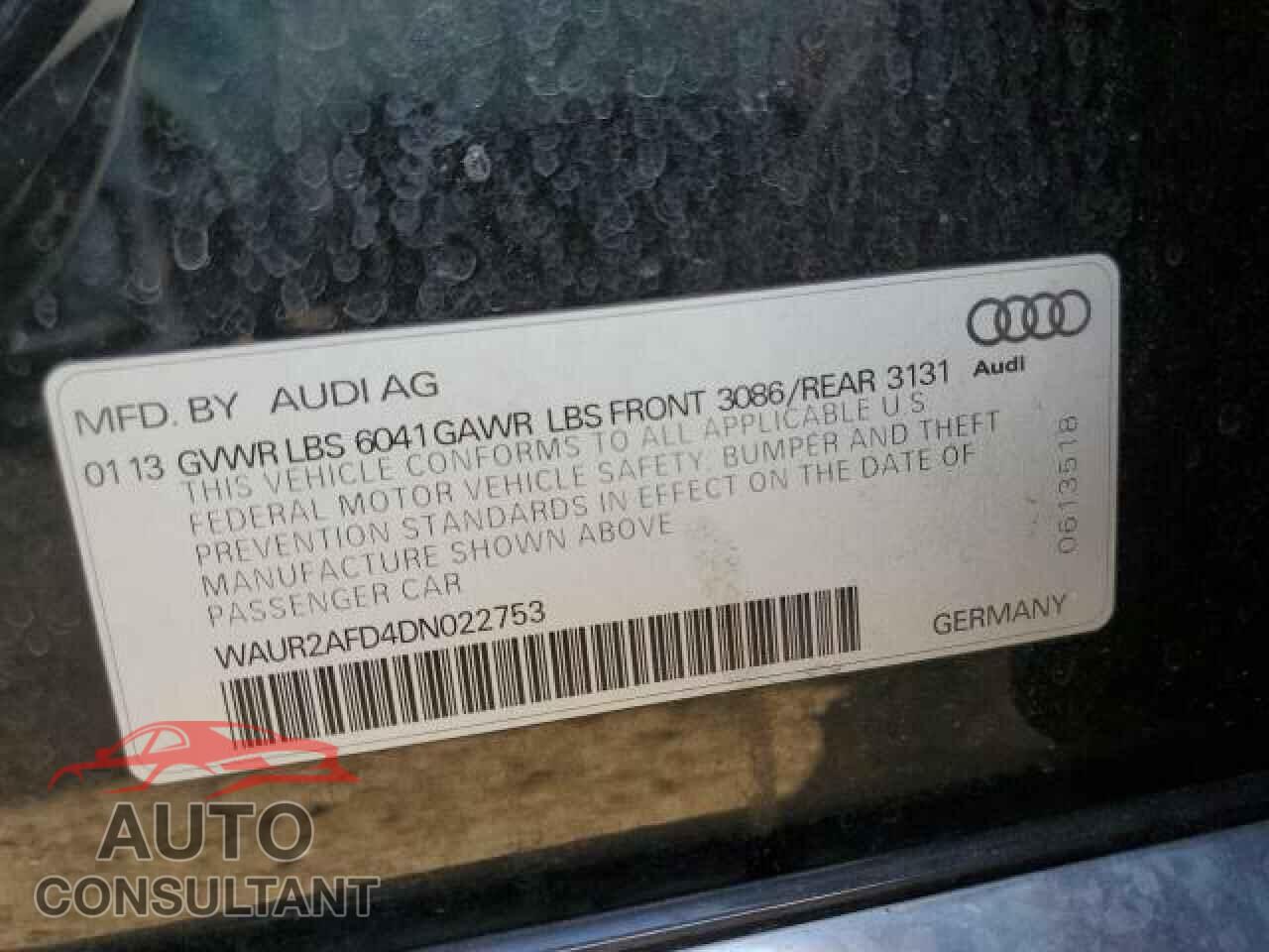 AUDI A8 2013 - WAUR2AFD4DN022753