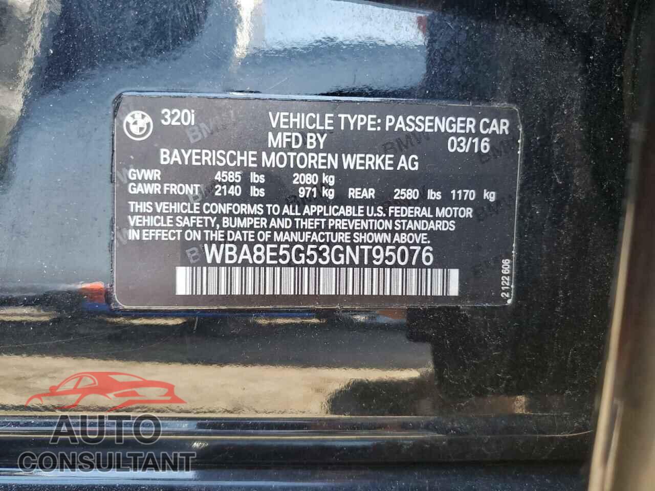 BMW 3 SERIES 2016 - WBA8E5G53GNT95076