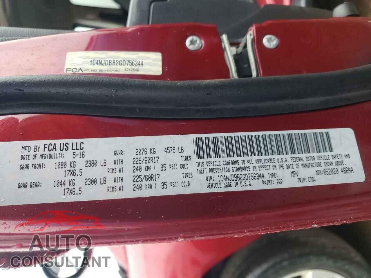 JEEP COMPASS 2016 - 1C4NJDBB2GD756344