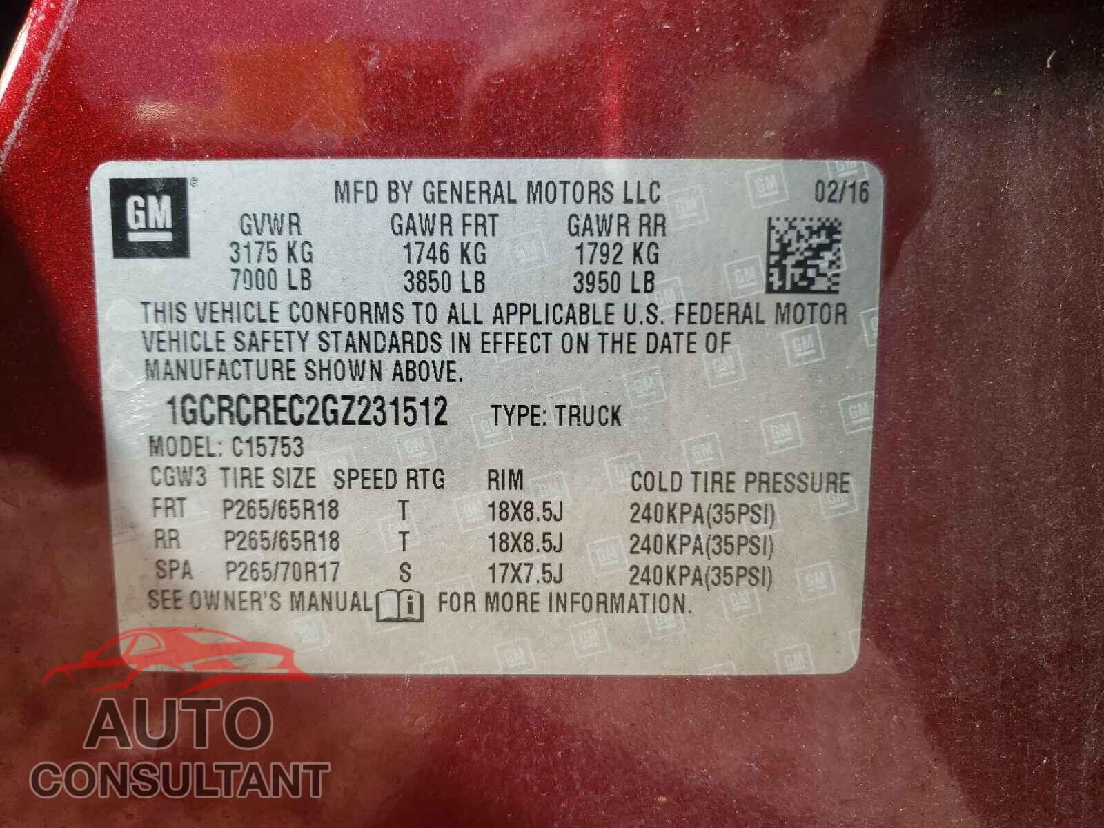 CHEVROLET SILVERADO 2016 - 1GCRCREC2GZ231512