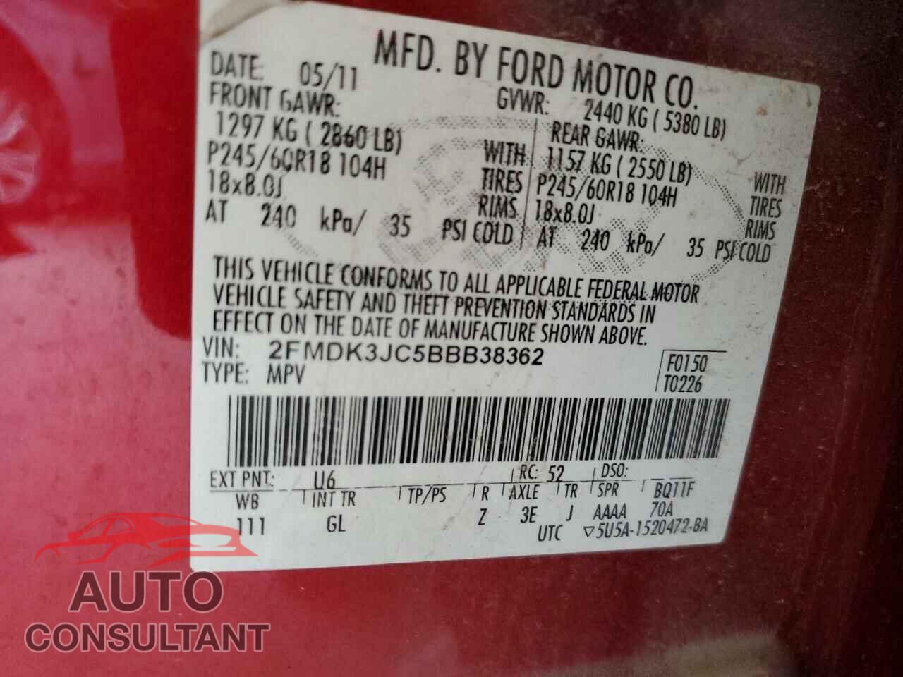 FORD EDGE 2011 - 2FMDK3JC5BBB38362