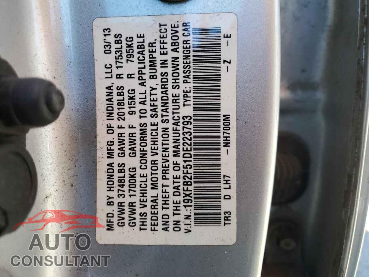 HONDA CIVIC 2013 - 19XFB2F51DE223793