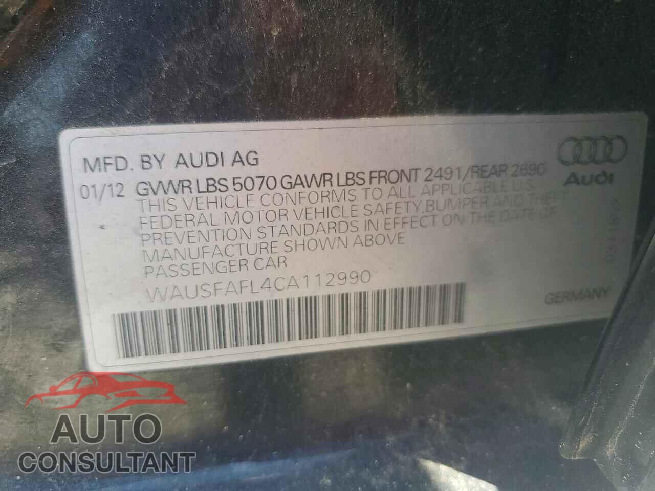 AUDI A4 2012 - WAUSFAFL4CA112990
