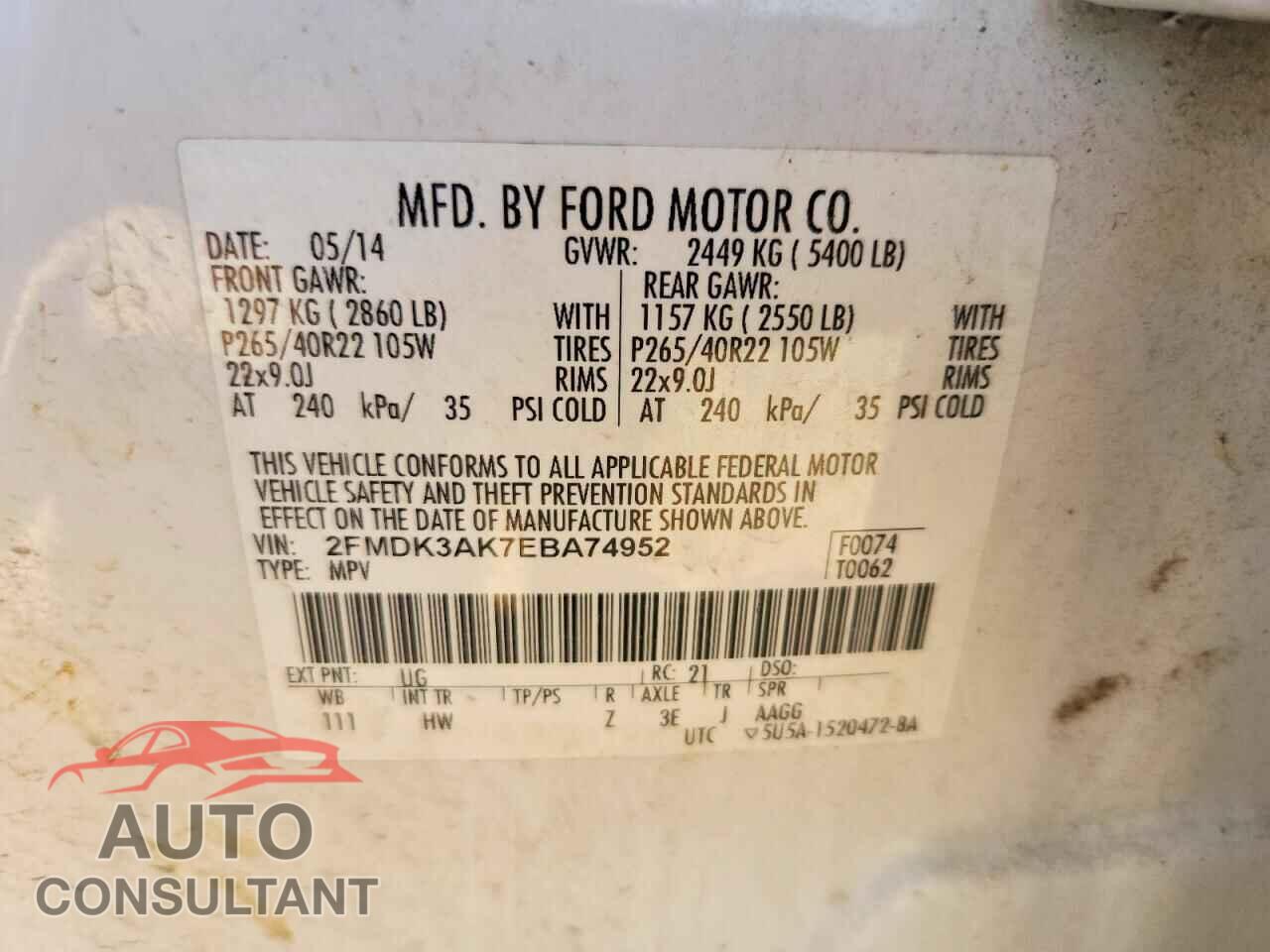 FORD EDGE 2014 - 2FMDK3AK7EBA74952