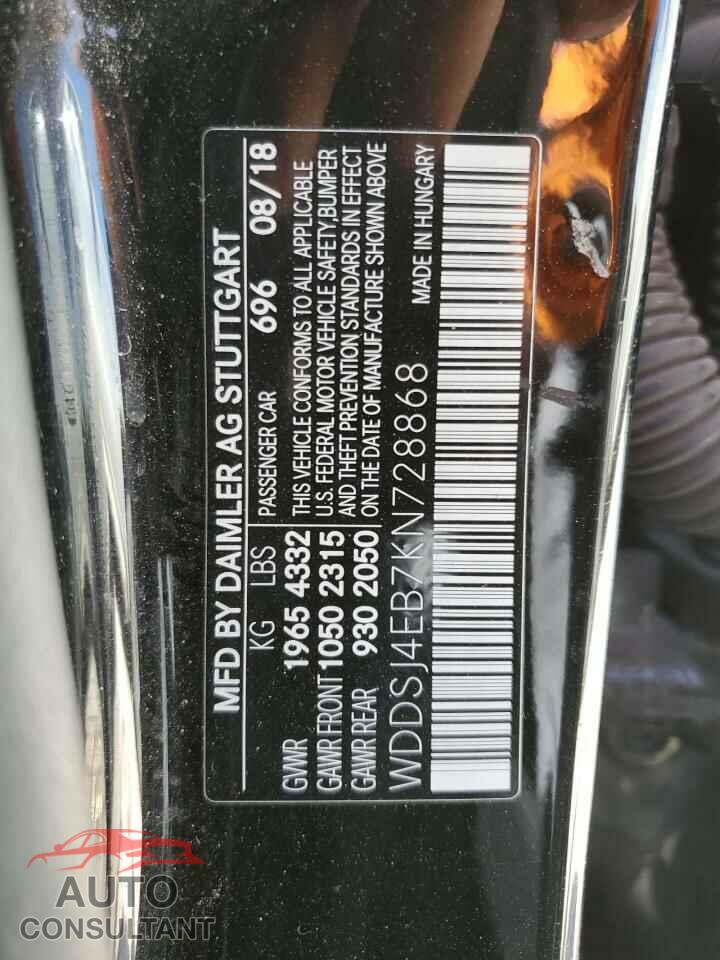 MERCEDES-BENZ CLA-CLASS 2019 - WDDSJ4EB7KN728868