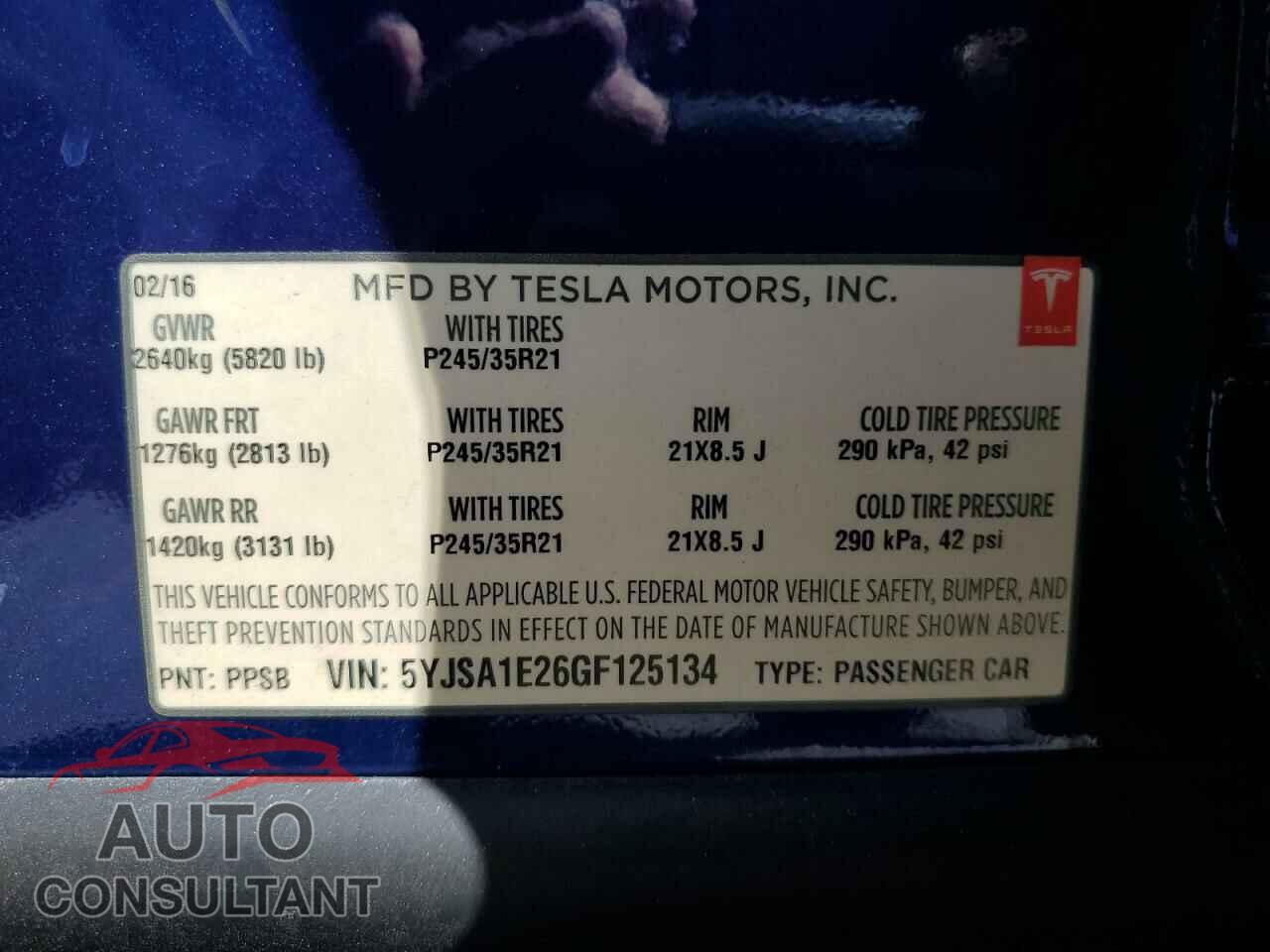 TESLA MODEL S 2016 - 5YJSA1E26GF125134