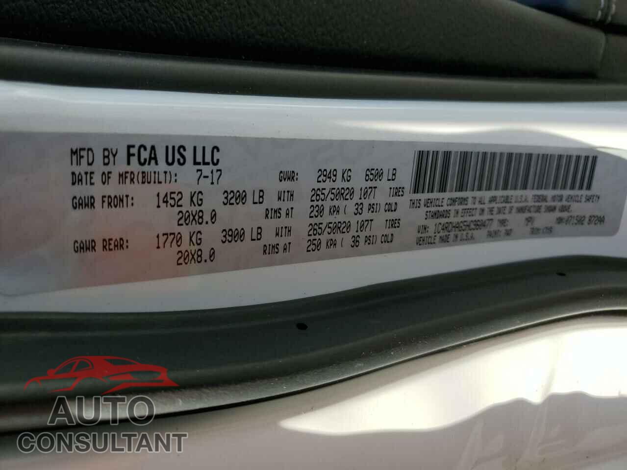 DODGE DURANGO 2017 - 1C4RDHAG5HC960477