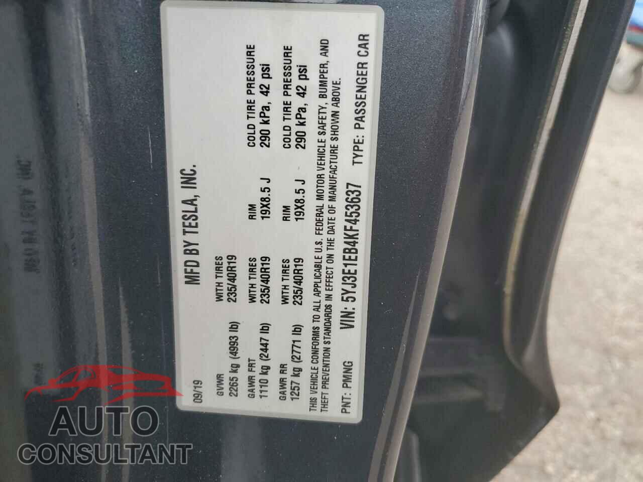 TESLA MODEL 3 2019 - 5YJ3E1EB4KF453637