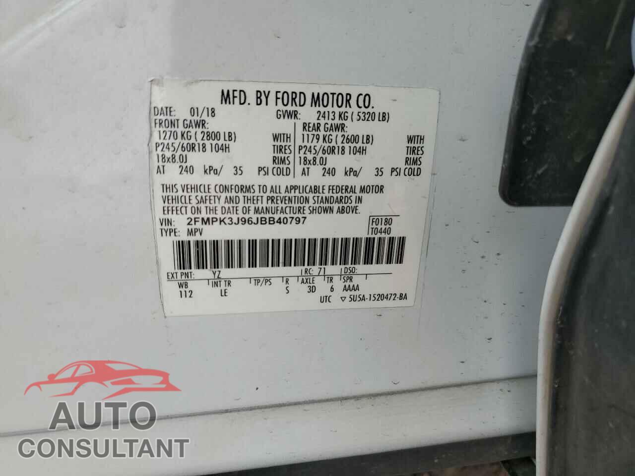 FORD EDGE 2018 - 2FMPK3J96JBB40797