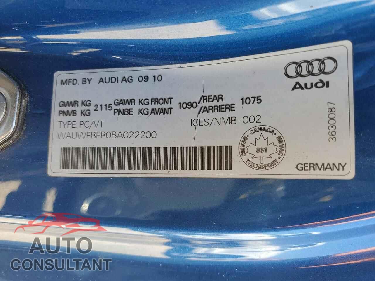 AUDI A5 2011 - WAUWFBFR0BA022200