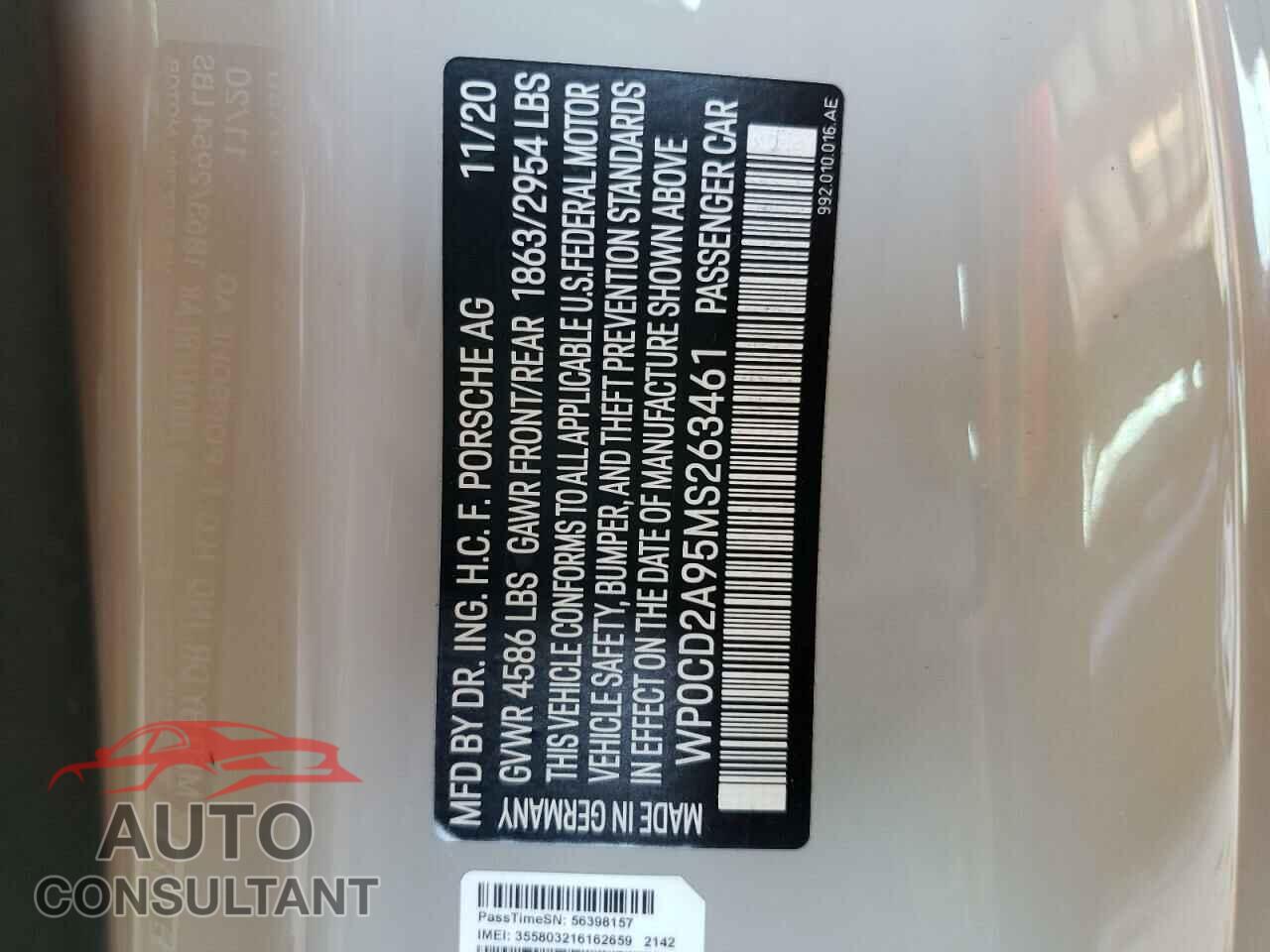 PORSCHE 911 2021 - WP0CD2A95MS263461