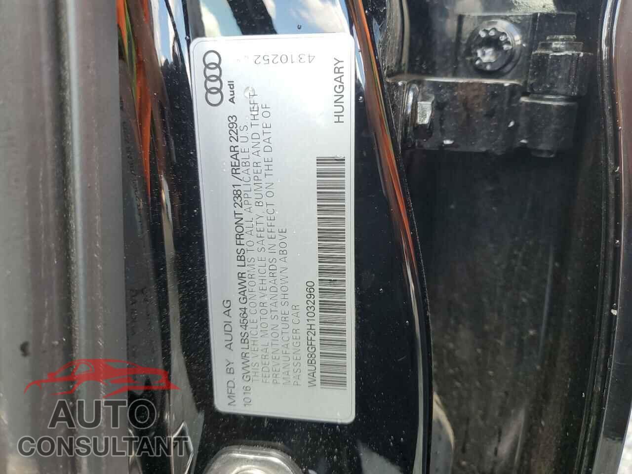 AUDI A3 2017 - WAUB8GFF2H1032960
