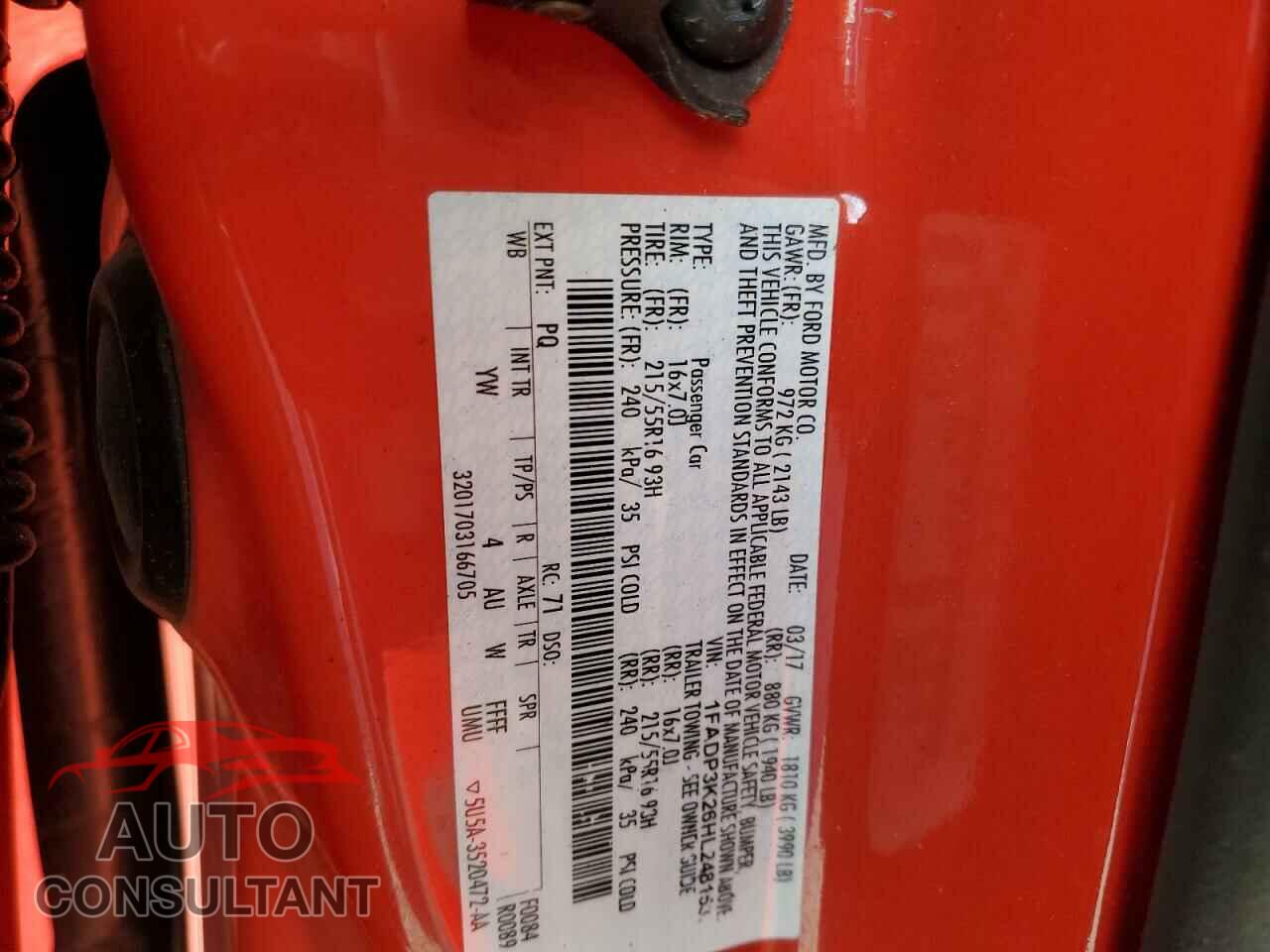 FORD FOCUS 2017 - 1FADP3K26HL248153