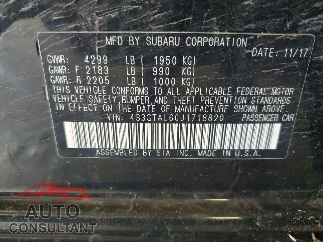 SUBARU IMPREZA 2018 - 4S3GTAL60J1718820