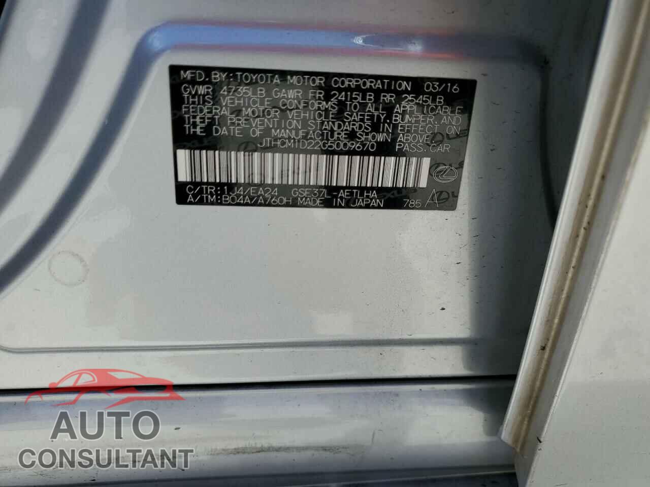 LEXUS IS 2016 - JTHCM1D22G5009670