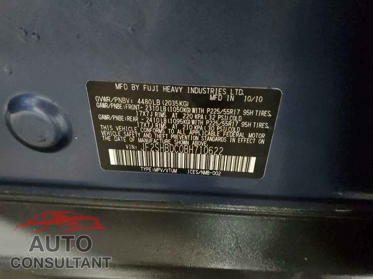 SUBARU FORESTER 2011 - JF2SHBDC0BH710622