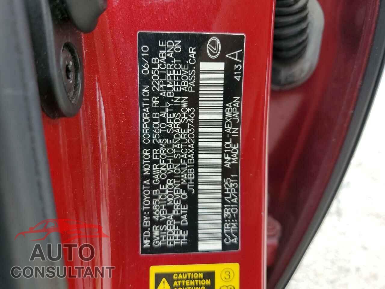 LEXUS HS 2010 - JTHBB1BAXA2037463