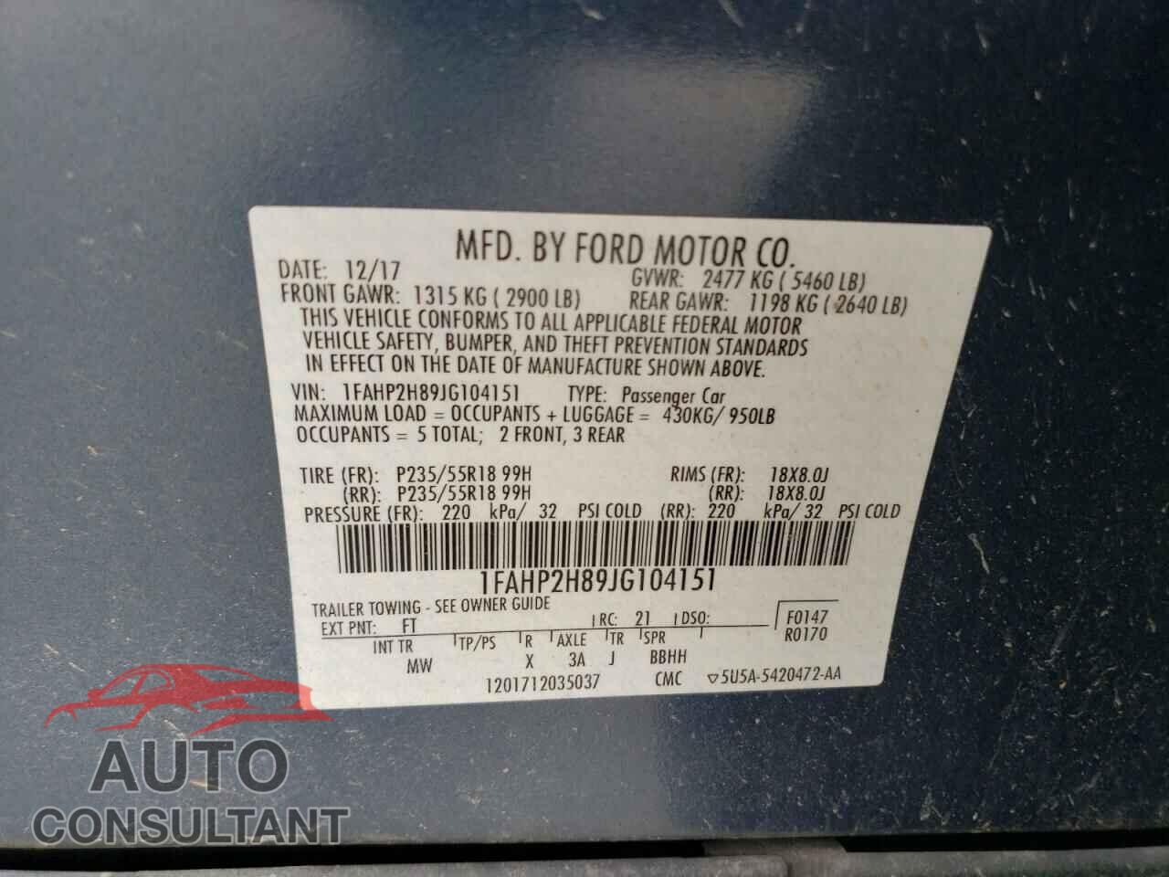 FORD TAURUS 2018 - 1FAHP2H89JG104151