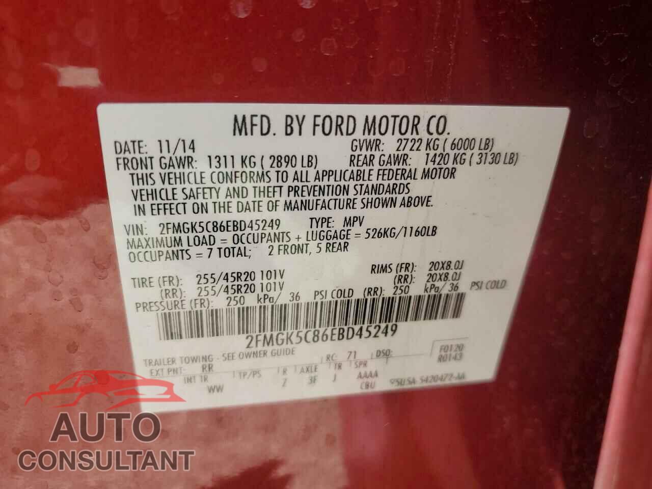 FORD FLEX 2014 - 2FMGK5C86EBD45249