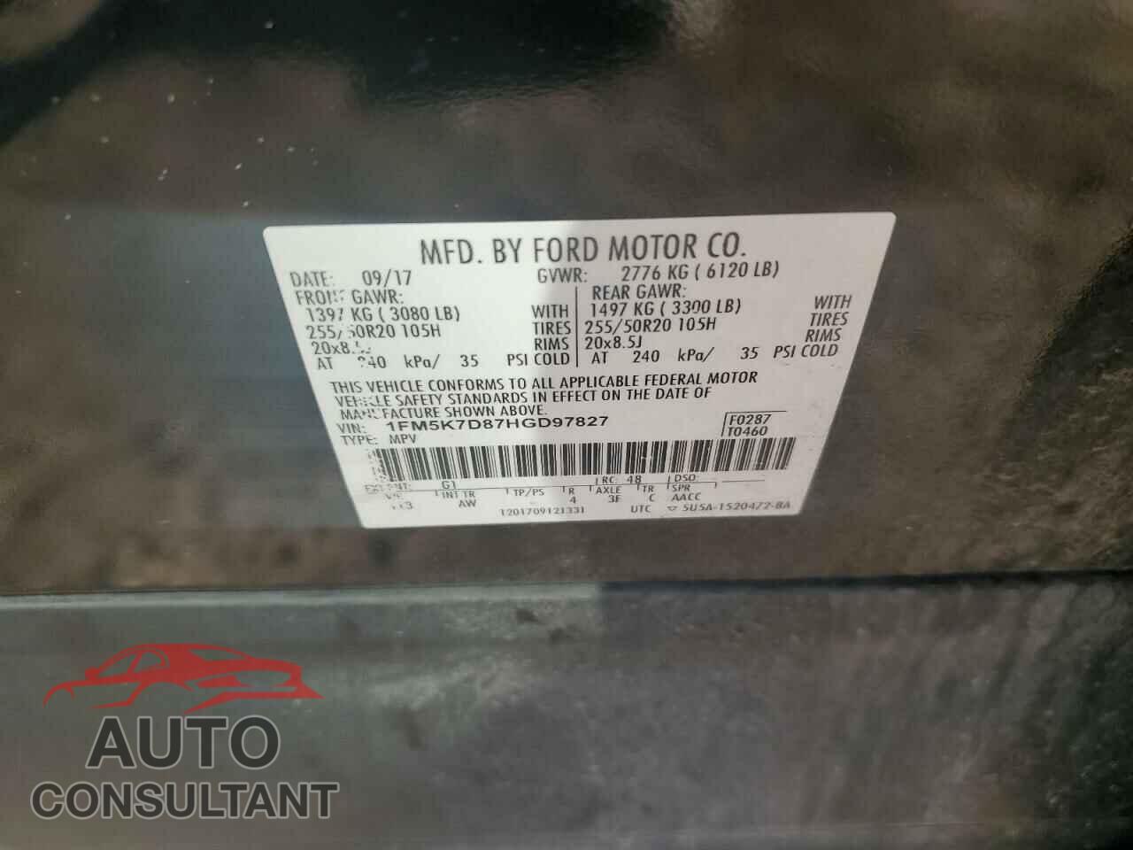 FORD EXPLORER 2017 - 1FM5K7D87HGD97827