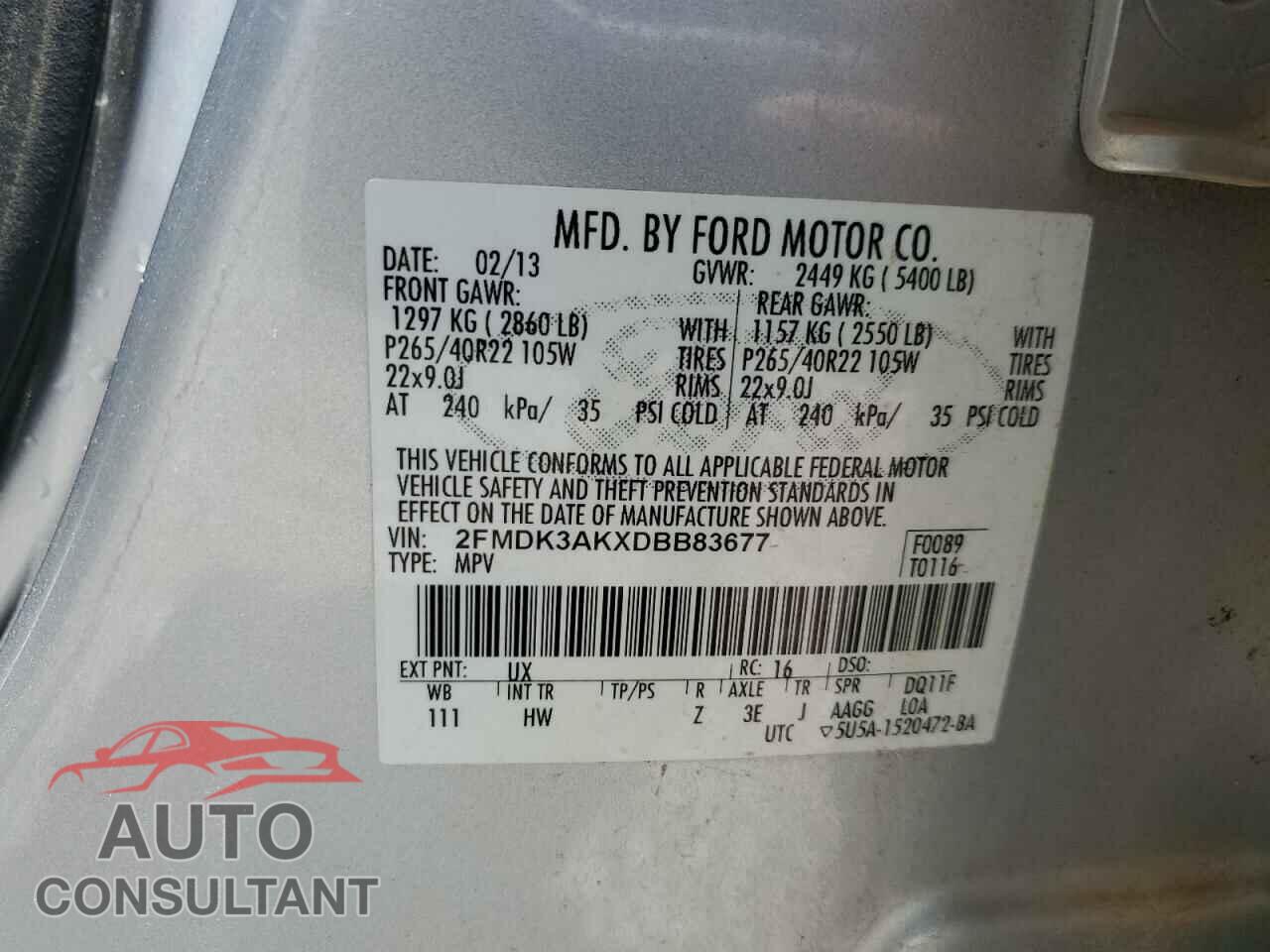 FORD EDGE 2013 - 2FMDK3AKXDBB83677