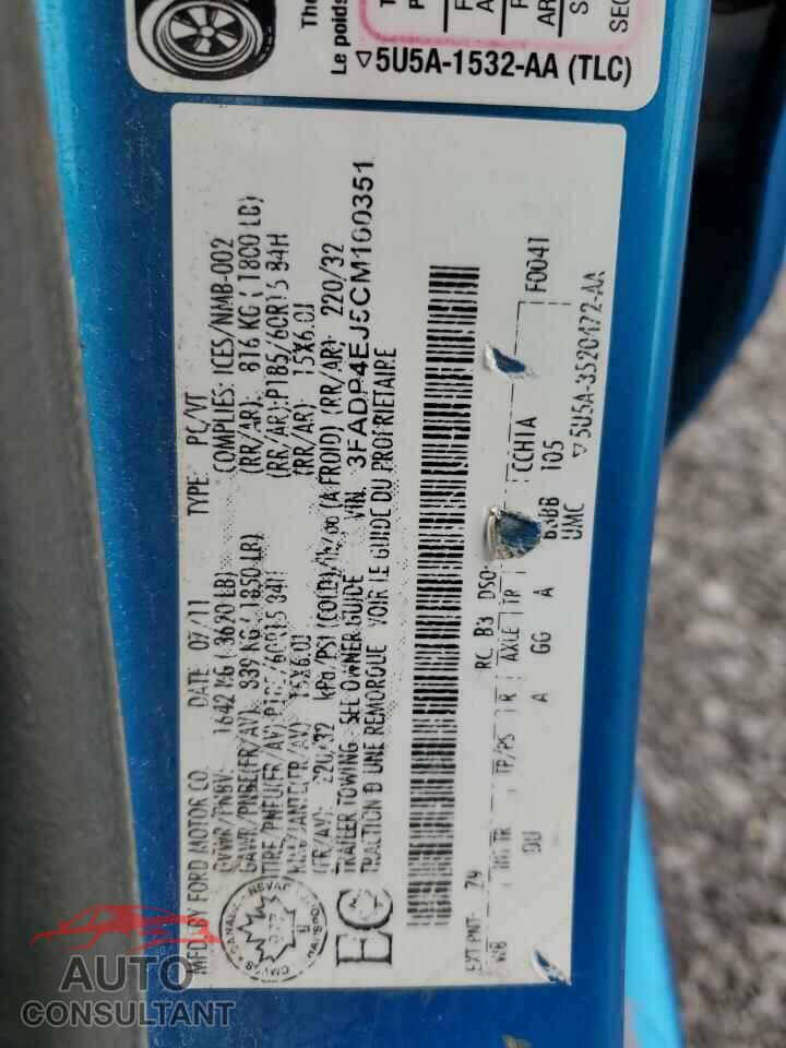 FORD FIESTA 2012 - 3FADP4EJ5CM100351