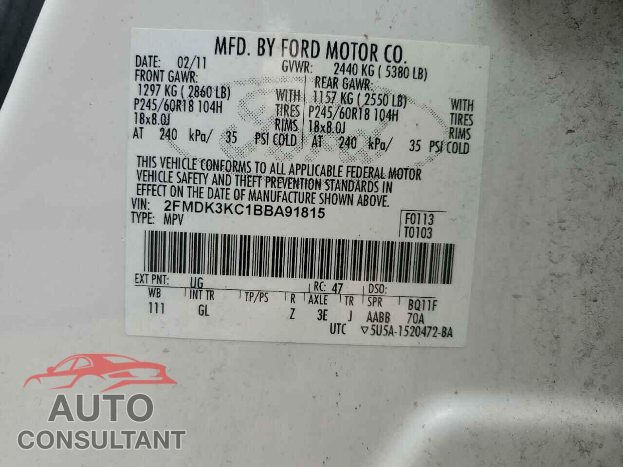 FORD EDGE 2011 - 2FMDK3KC1BBA91815