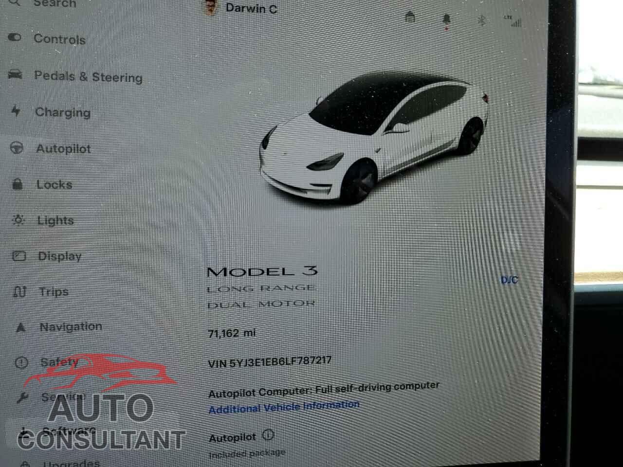 TESLA MODEL 3 2020 - 5YJ3E1EB6LF787217