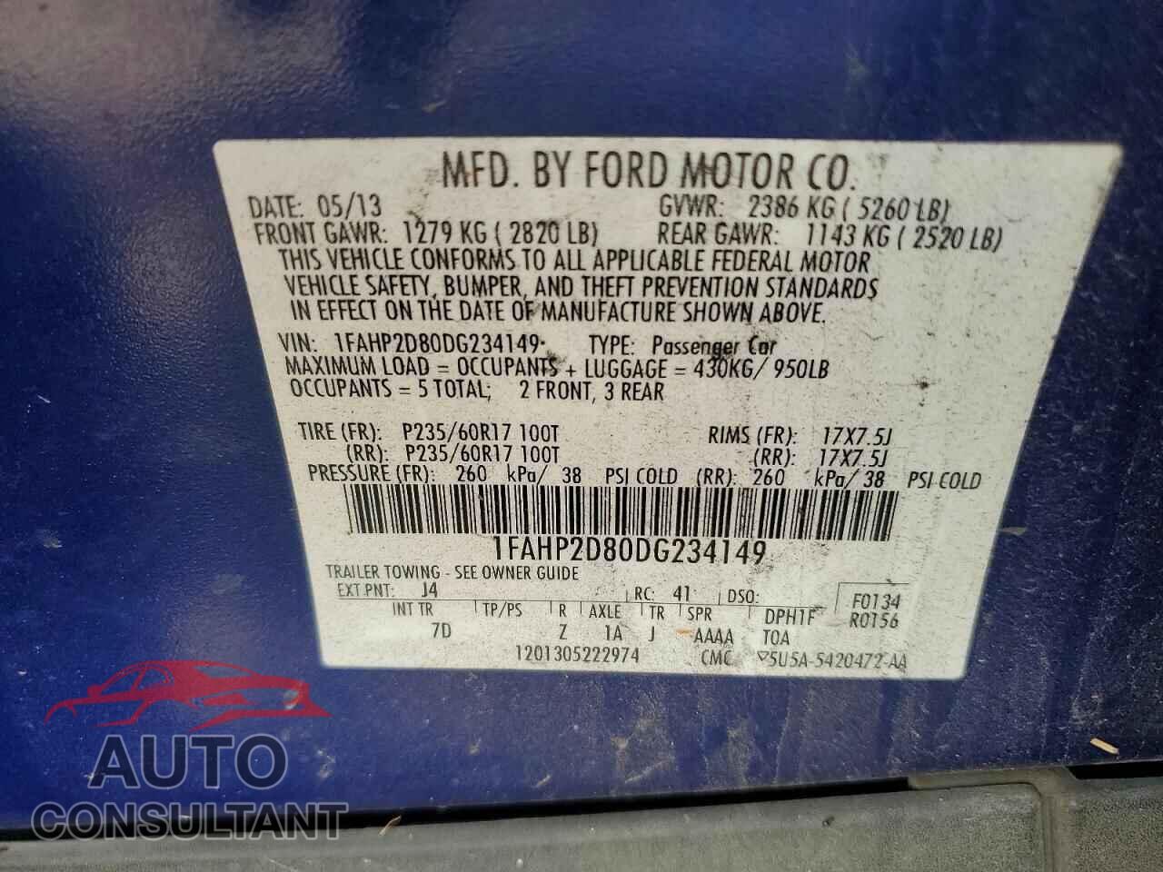 FORD TAURUS 2013 - 1FAHP2D80DG234149