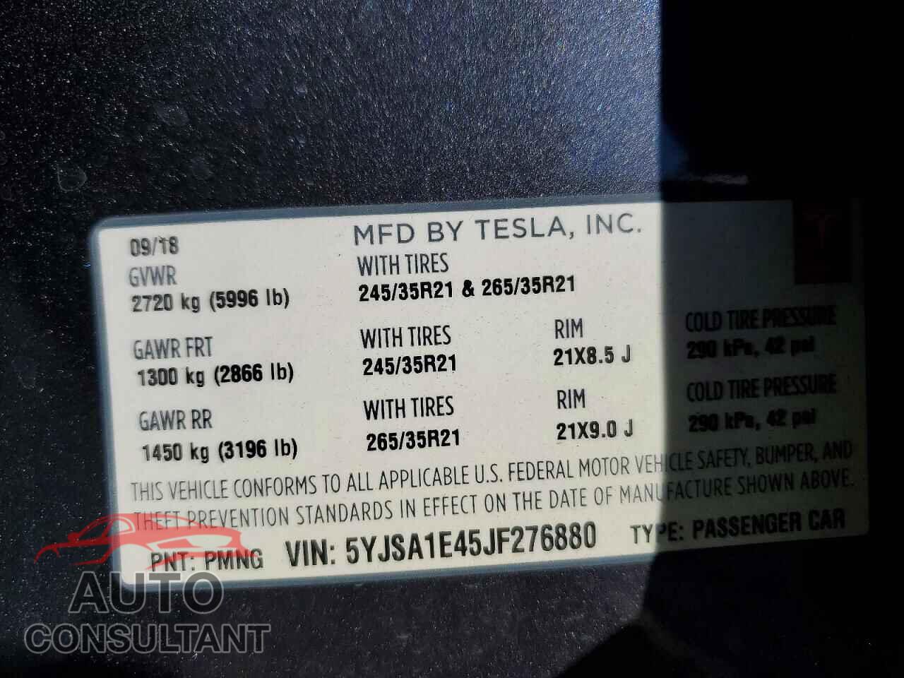 TESLA MODEL S 2018 - 5YJSA1E45JF276880