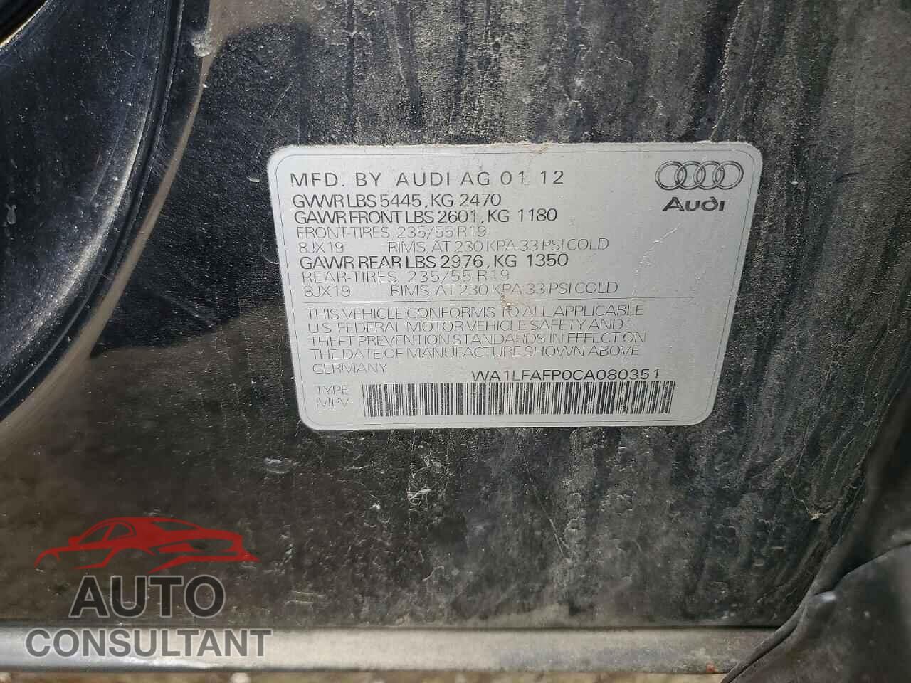 AUDI Q5 2012 - WA1LFAFP0CA080351