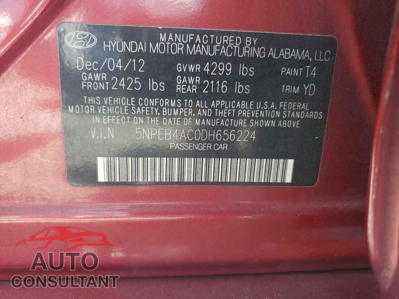 HYUNDAI SONATA 2013 - 5NPEB4AC0DH656224